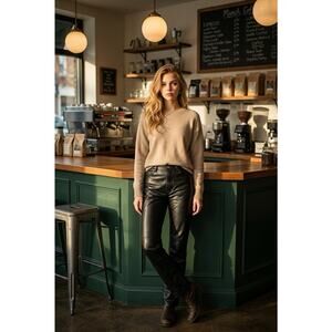 Vintage Y2K Nine West Bootcut Genuine Leather Navy Blue Moto Pants Womens Size 8